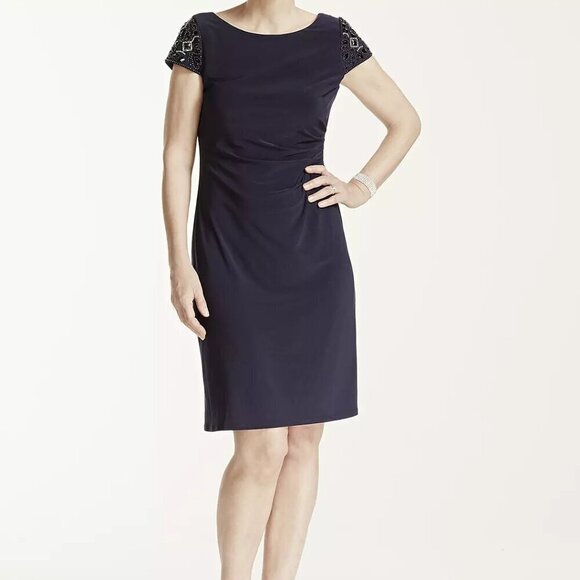 Eliza J Beaded Shoulder Cap Sleeve Jersey Dress Cocktail dress size 8 - Picture 2 of 10